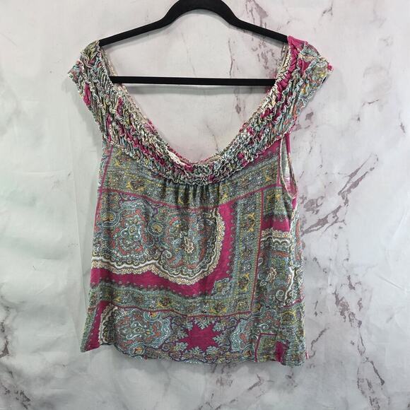 Anthropologie Top Womens Small Pink Blue Tank Off Shoulder Paisley Meadow Rue - Picture 5 of 9